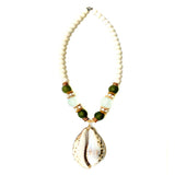 White Wooden Cowrie Shell Necklace - Necklaces
