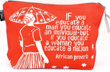 “Educate a Woman” African Proverb Pouch - Orange